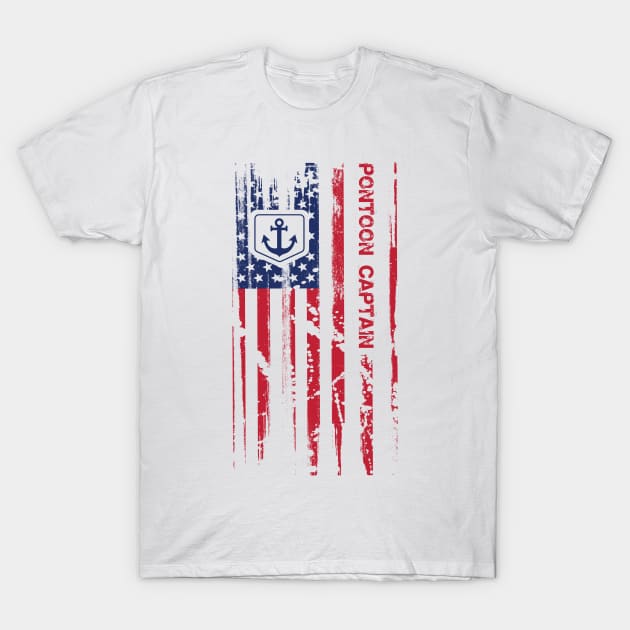 Pontoon Boat Captain, American Flag Pontooning Family design T-Shirt by ScottsRed